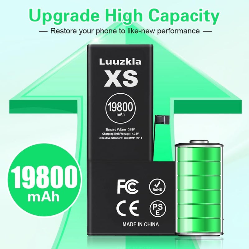Luuzkla بطارية بسعة 19800mAh (ترقية جديدة) متوافقة مع iPhone Xs، بطارية بسعة فائقة متوافقة مع iPhone Xs، مع مجموعة أدوات كاملة - 0 دورة سعة عالية - خدمة لمدة 24 شهرًا - Image 2